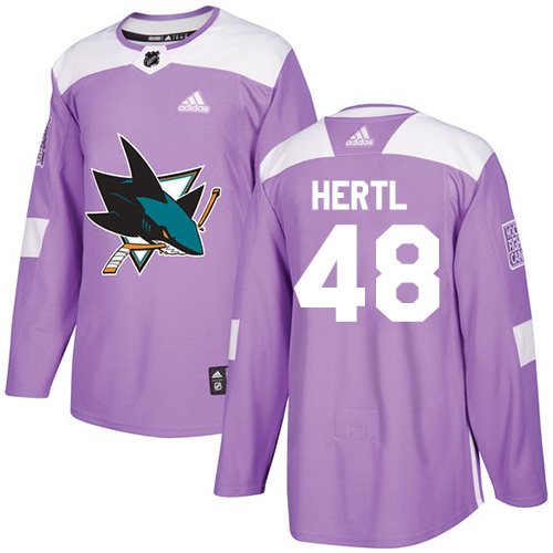 Adidas Sharks #48 Tomas Hertl Purple Authentic Fights Cancer Stitched Youth NHL Jersey